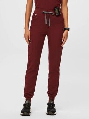 Figs High Waisted Zamora Jogger Scrub Pants Burgundy Nurse Uniform Size S Tall